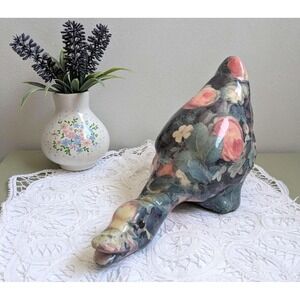 Vintage Floral Duck Figurine, Decoupage Style Bird Decor, Cottagecore Home Decor